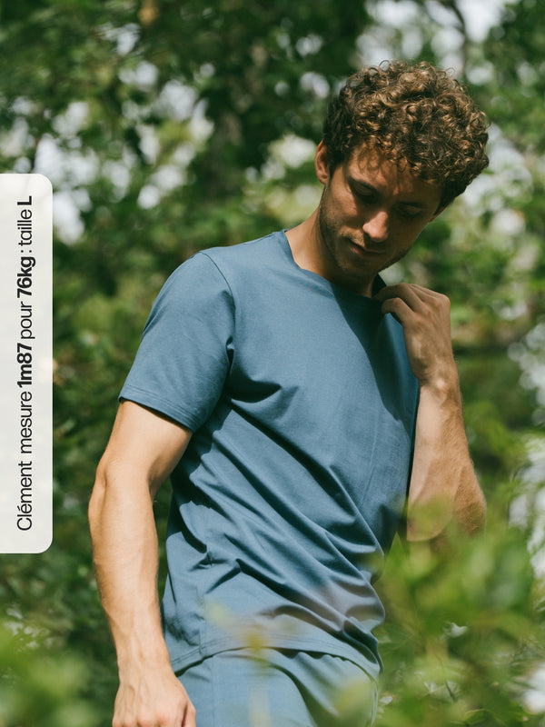 Ensemble de pyjama court coton biologique tencel lyocell homme#