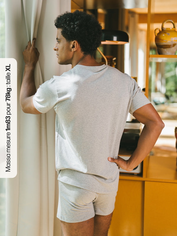 T-shirt manches courtes pour ensemble pyjama court coton biologique tencel lyocell homme#