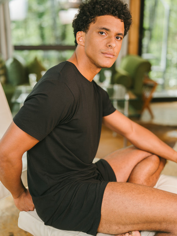 T-shirt manches courtes pour ensemble pyjama court coton biologique tencel lyocell homme#