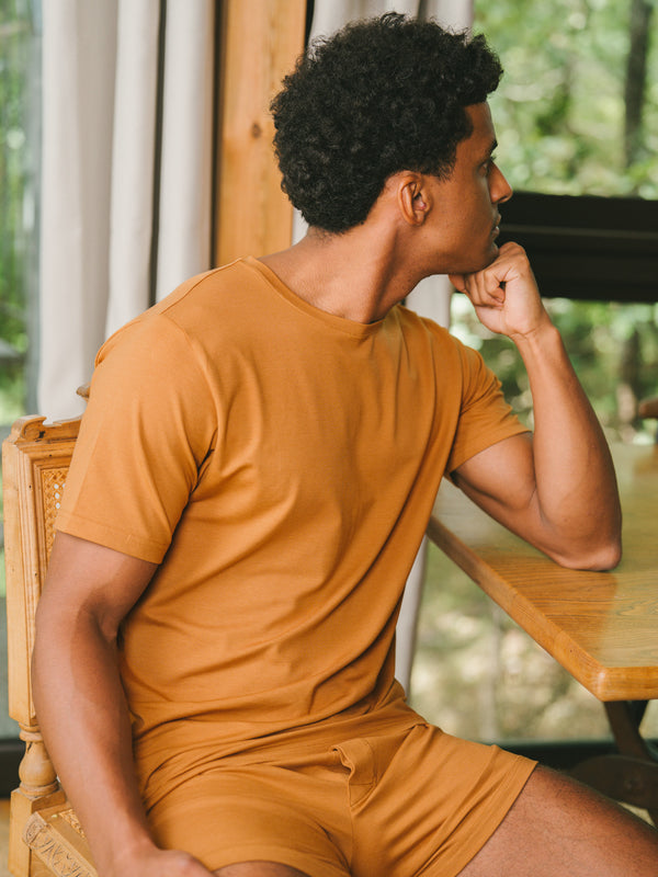 T-shirt manches courtes pour ensemble pyjama court coton biologique tencel lyocell homme#