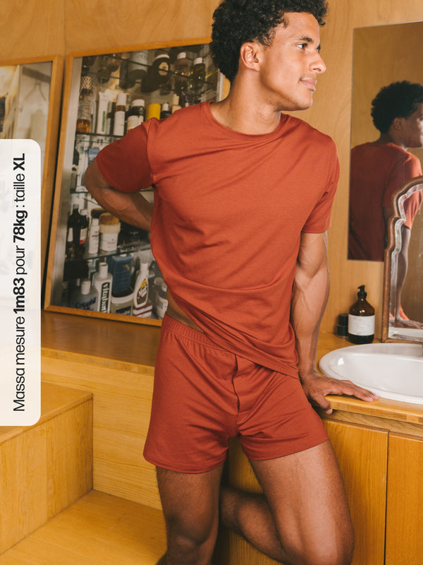 T-shirt manches courtes pour ensemble pyjama court coton biologique tencel lyocell homme#
