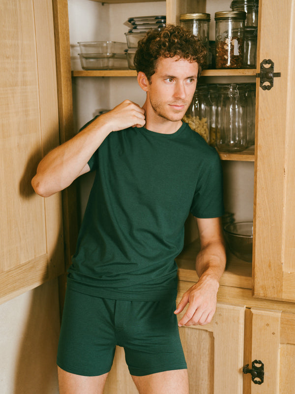 T-shirt manches courtes pour ensemble pyjama court coton biologique tencel lyocell homme#