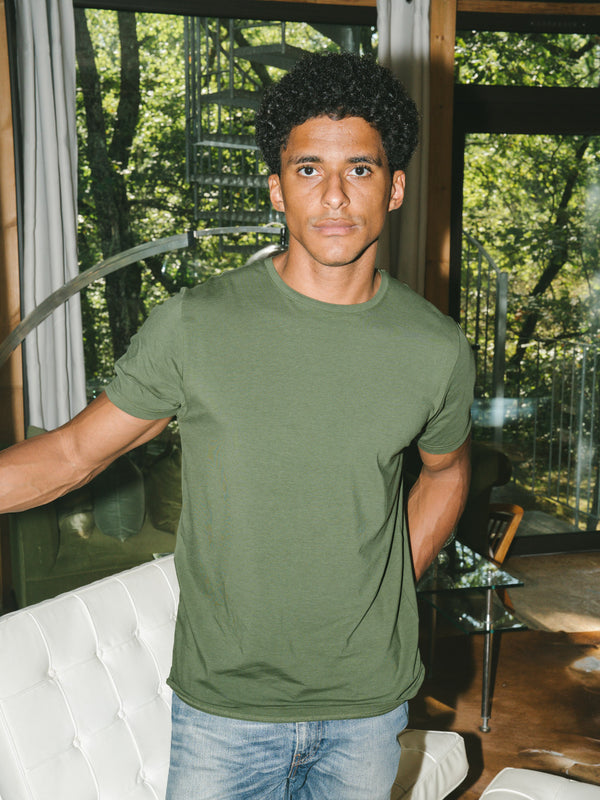 Pétrone T-shirt manches courtes coton pima micromodal vert kaki homme#couleur_vert-kaki