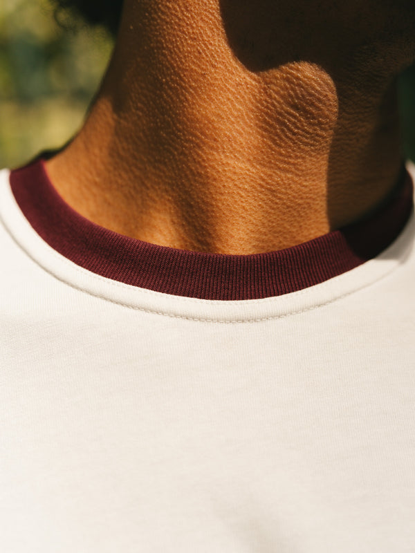 Pétrone T-shirt homme varsity contrasté blanc crème bordeaux coton biologique Tencel Lyocell#couleur_bordeaux-/-blanc-crème