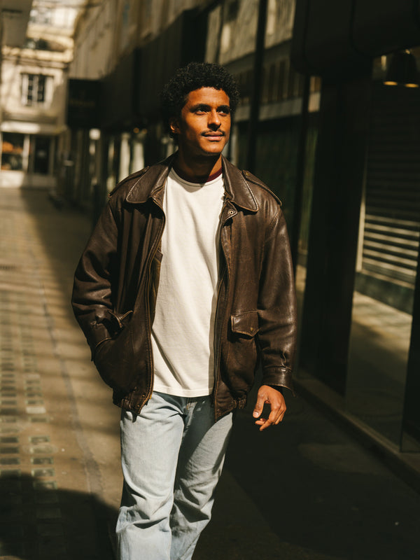 Pétrone T-shirt homme varsity contrasté blanc crème bordeaux coton biologique Tencel Lyocell#couleur_bordeaux-/-blanc-crème