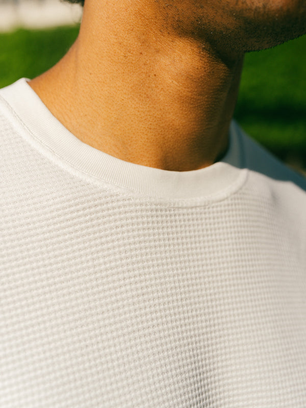 Pétrone T-shirt manches courtes gaufré thermal coton bio tencel blanc crème homme#couleur_blanc-crème