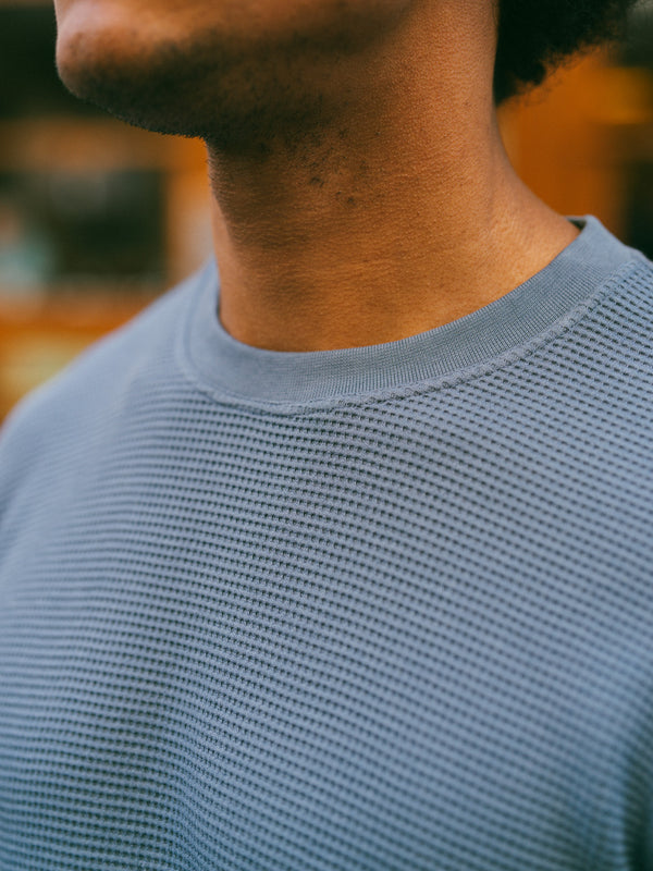 Pétrone T-shirt manches courtes gaufré thermal coton bio tencel bleu céruléen homme#couleur_bleu-céruléen
