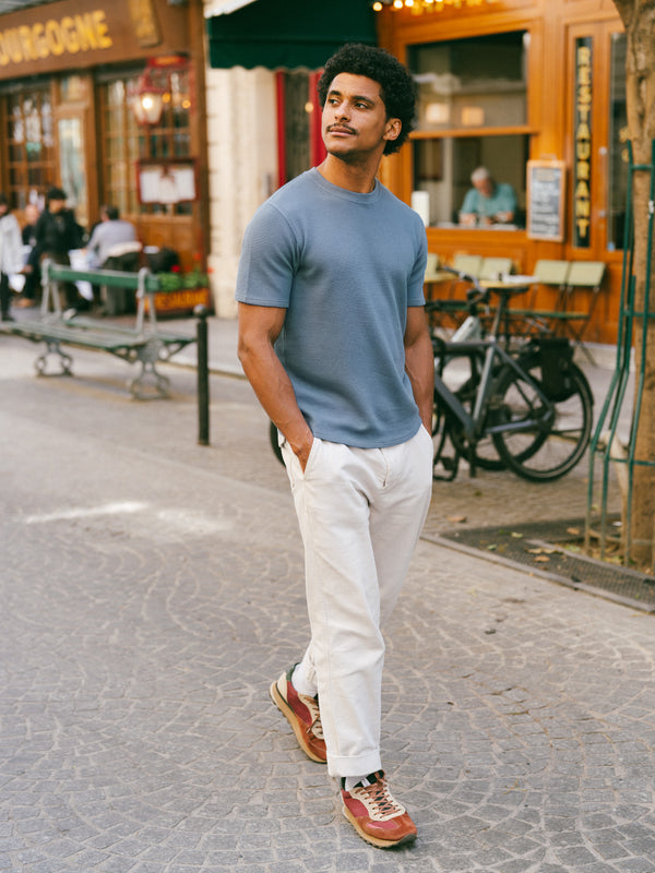 Pétrone T-shirt manches courtes gaufré thermal coton bio tencel bleu céruléen homme#couleur_bleu-céruléen