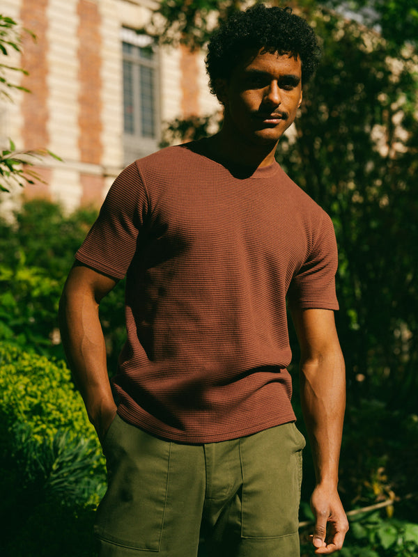 Pétrone T-shirt manches courtes gaufré thermal coton bio tencel noisette homme#couleur_noisette