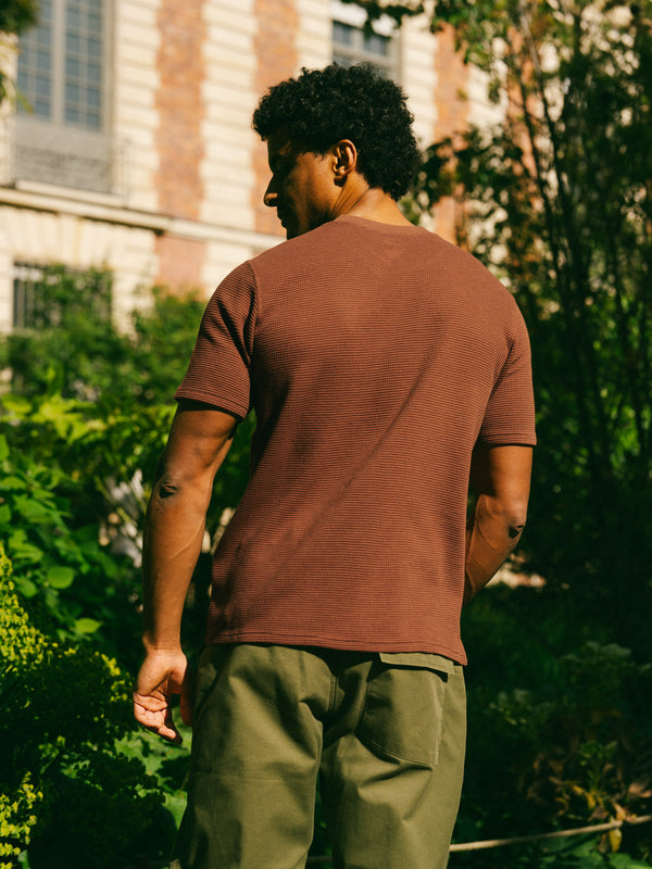 Pétrone T-shirt manches courtes gaufré thermal coton bio tencel noisette homme#couleur_noisette