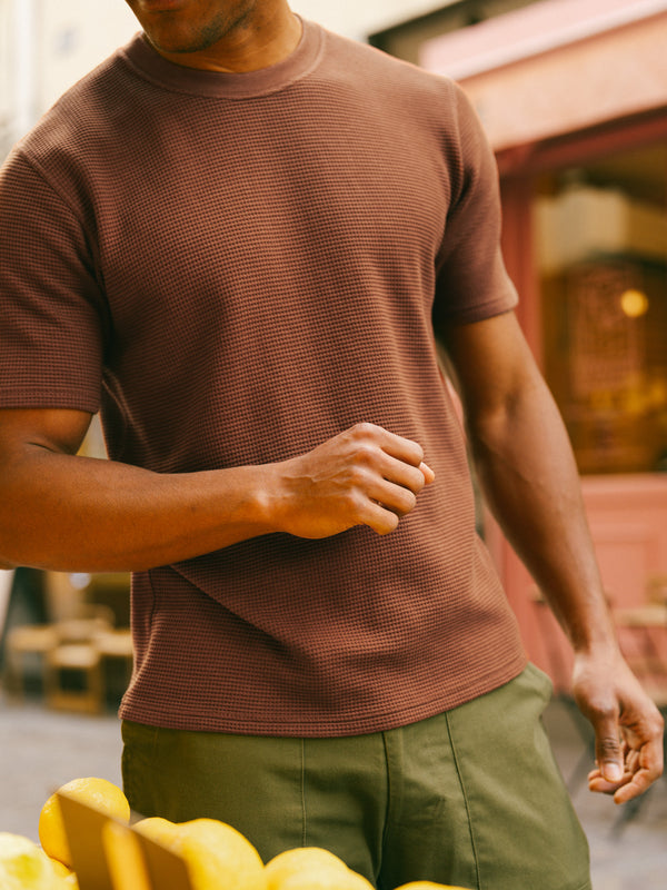 Pétrone T-shirt manches courtes gaufré thermal coton bio tencel noisette homme#couleur_noisette