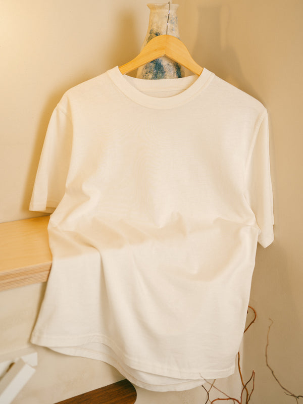 Pétrone T-shirt manches courtes coton bio tencel blanc crème homme#couleur_blanc-crème