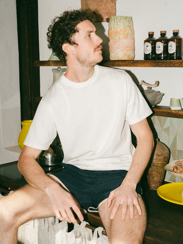 Pétrone T-shirt manches courtes coton bio tencel blanc crème homme#couleur_blanc-crème