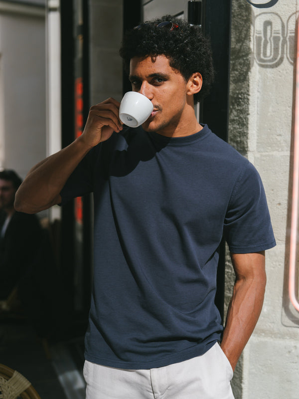 Pétrone T-shirt manches courtes coton bio tencel bleu marine homme#couleur_bleu-marine