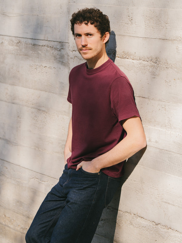Pétrone T-shirt manches courtes coton bio tencel bordeaux homme#couleur_bordeaux