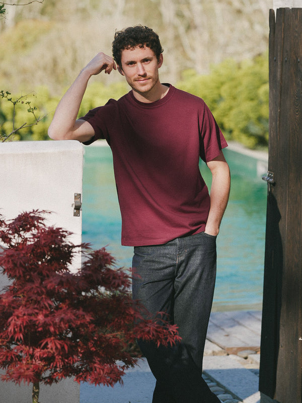 Pétrone T-shirt manches courtes coton bio tencel bordeaux homme#couleur_bordeaux