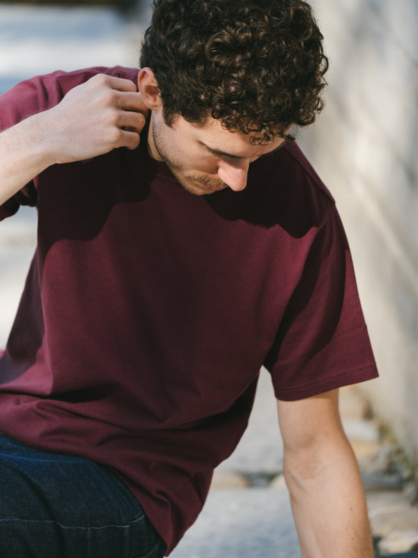 Pétrone T-shirt manches courtes coton bio tencel bordeaux homme#couleur_bordeaux