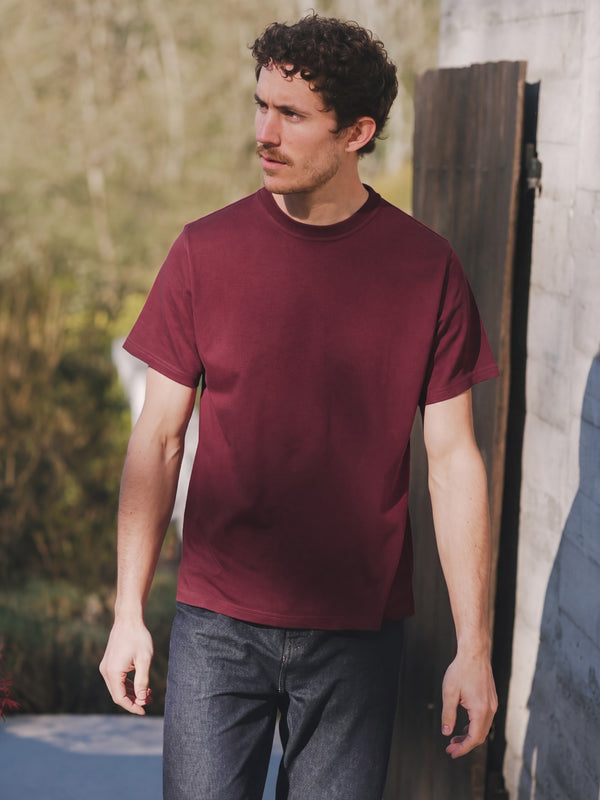 Pétrone T-shirt manches courtes coton bio tencel bordeaux homme#couleur_bordeaux