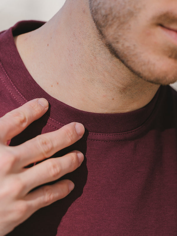 Pétrone T-shirt manches courtes coton bio tencel bordeaux homme#couleur_bordeaux