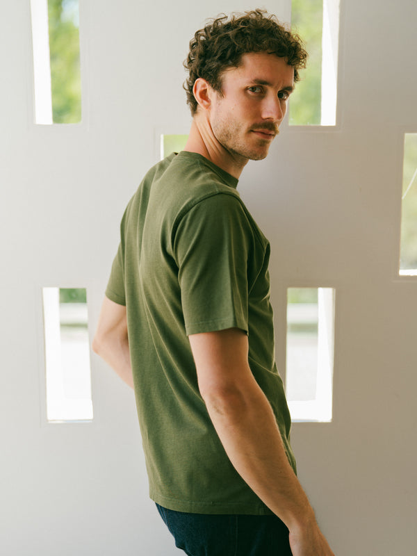 Pétrone T-shirt manches courtes coton bio tencel vert kaki homme#couleur_vert-kaki