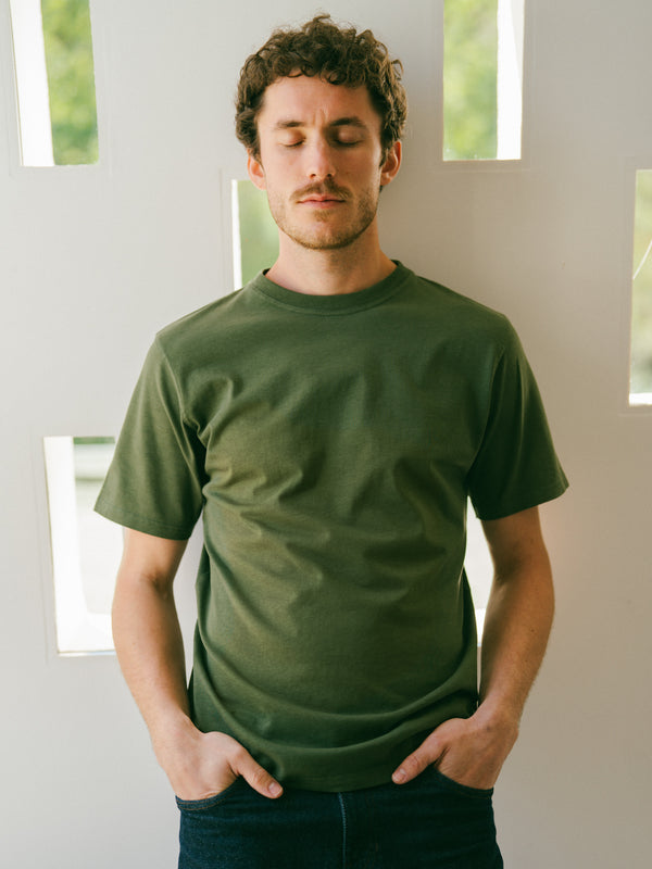 Pétrone T-shirt manches courtes coton bio tencel vert kaki homme#couleur_vert-kaki
