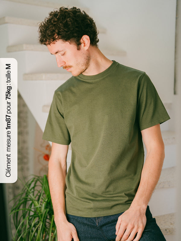 Pétrone T-shirt manches courtes coton bio tencel vert kaki homme#couleur_vert-kaki