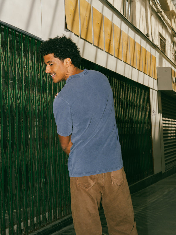 Pétrone T-shirt manches courtes coton bio tencel bleu pigment dye homme#couleur_bleu-délavé