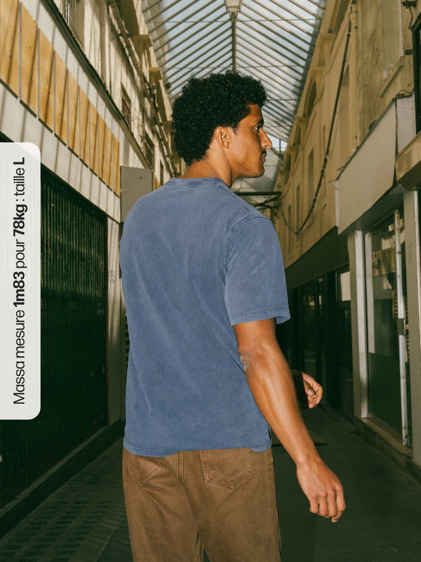 Pétrone T-shirt manches courtes coton bio tencel bleu pigment dye homme#couleur_bleu-délavé
