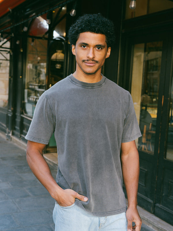 Pétrone T-shirt manches courtes coton bio tencel gris homme#couleur_gris-délavé