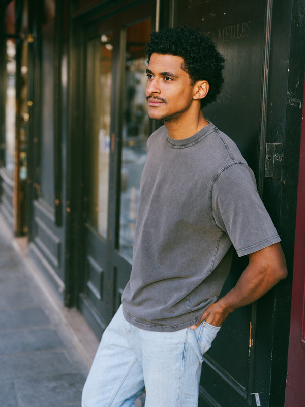 Pétrone T-shirt manches courtes coton bio tencel gris homme#couleur_gris-délavé