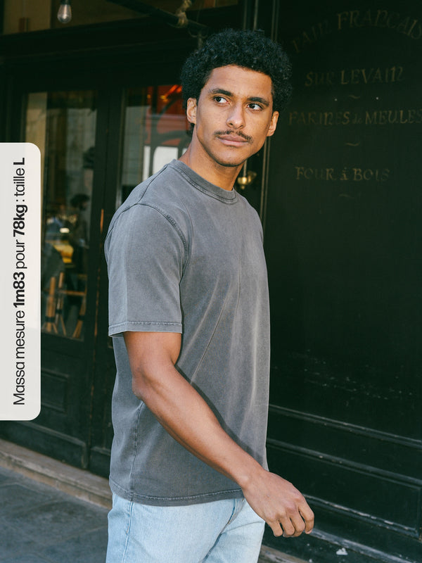 Pétrone T-shirt manches courtes coton bio tencel gris homme#couleur_gris-délavé