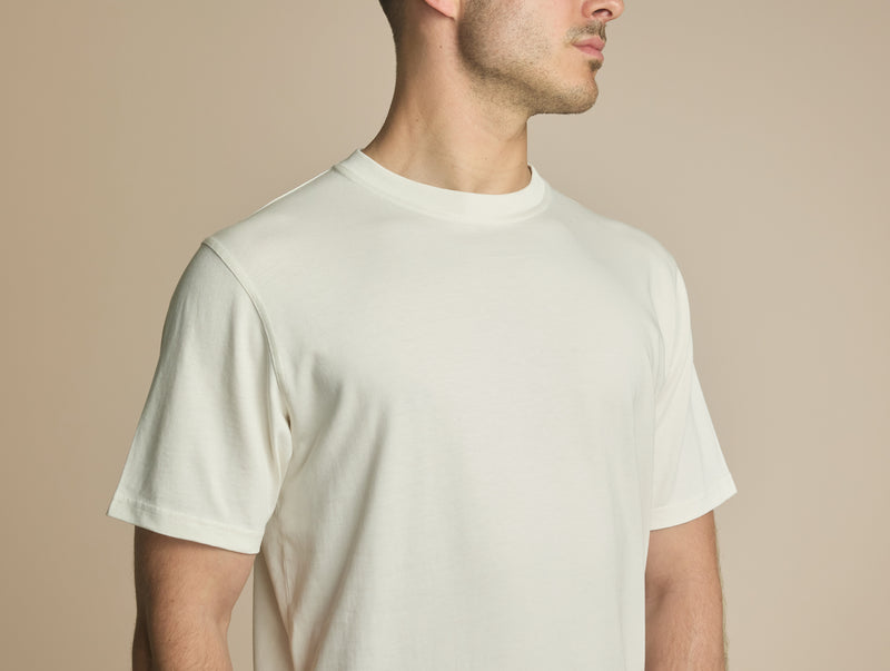 Pétrone T-shirt manches courtes coton bio tencel blanc crème homme#couleur_blanc-crème
