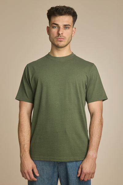 Pétrone T-shirt manches courtes coton bio tencel vert kaki homme