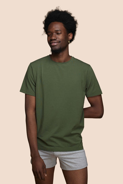 Pétrone T-shirt manches courtes coton bio tencel vert kaki homme