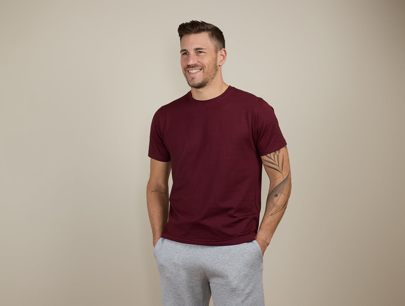 Pétrone T-shirt manches courtes coton bio tencel bordeaux foncé homme#couleur_bordeaux-foncé