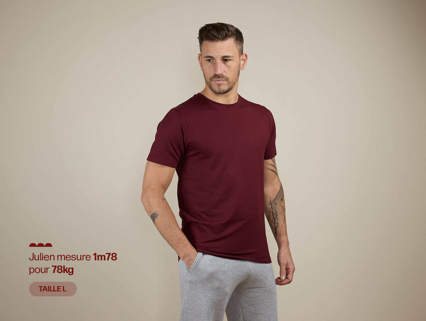 Pétrone T-shirt manches courtes coton bio tencel bordeaux foncé homme#couleur_bordeaux-foncé