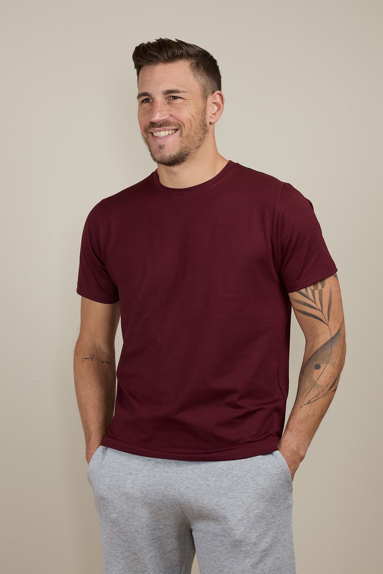 Pétrone T-shirt manches courtes coton bio tencel bordeaux foncé homme