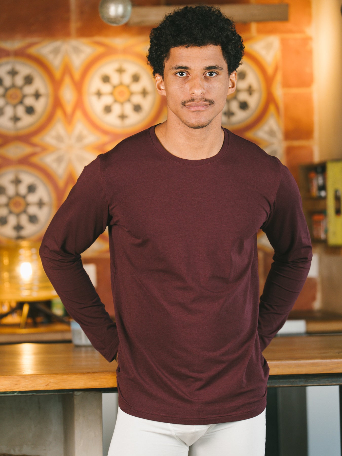 Pétrone T-shirt manches longues coton biologique tencel lyocell lie de vin homme#couleur_lie-de-vin