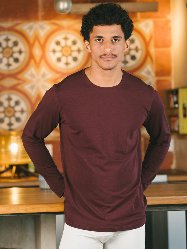 Pétrone T-shirt manches longues coton biologique tencel lyocell lie de vin homme#couleur_lie-de-vin