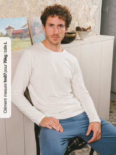 Pétrone T-shirt manches longues coton biologique tencel lyocell blanc crème homme#couleur_blanc-crème