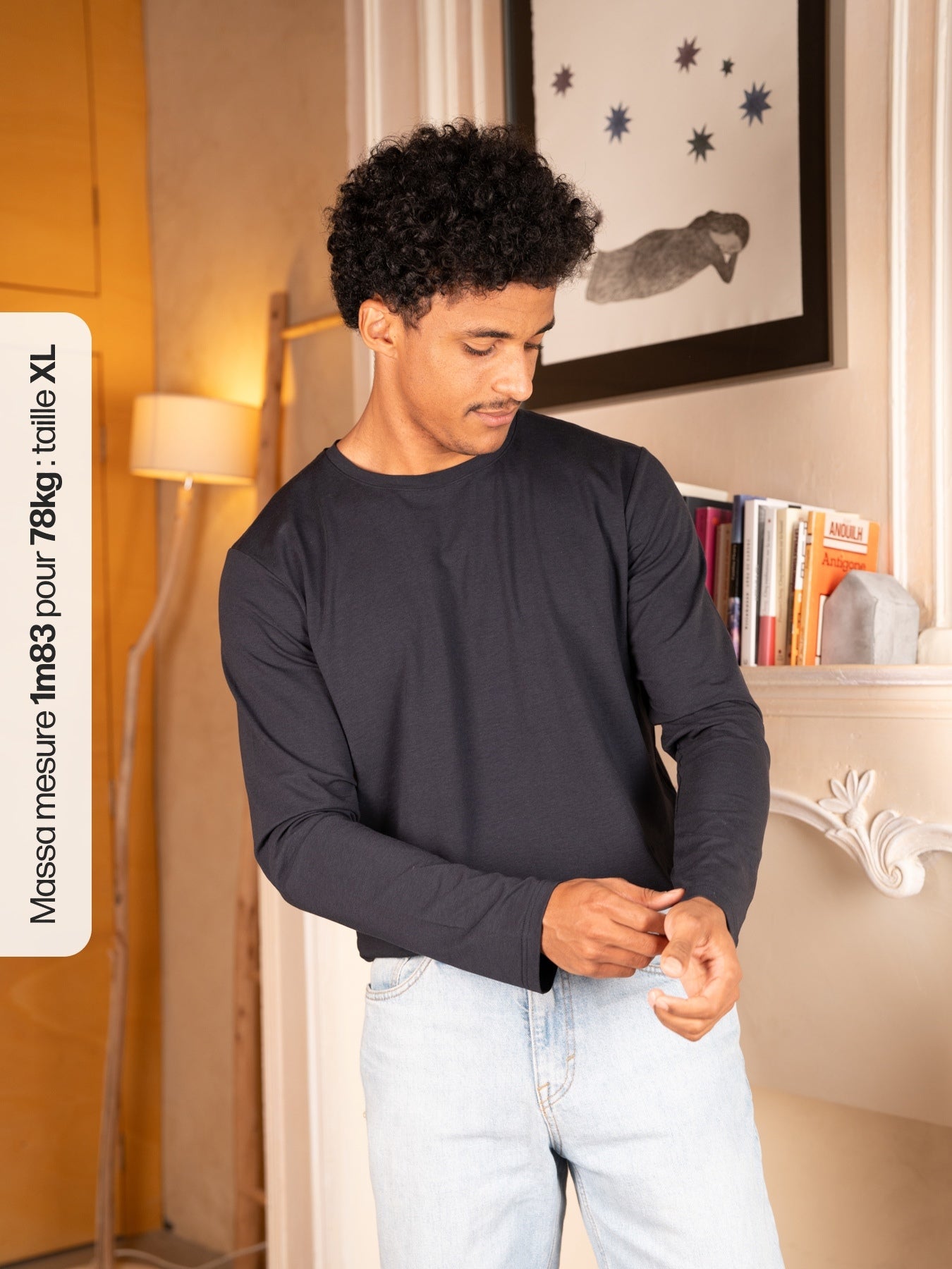 Pétrone T-shirt manches longues coton biologique tencel lyocell bleu marine homme#couleur_bleu-marine