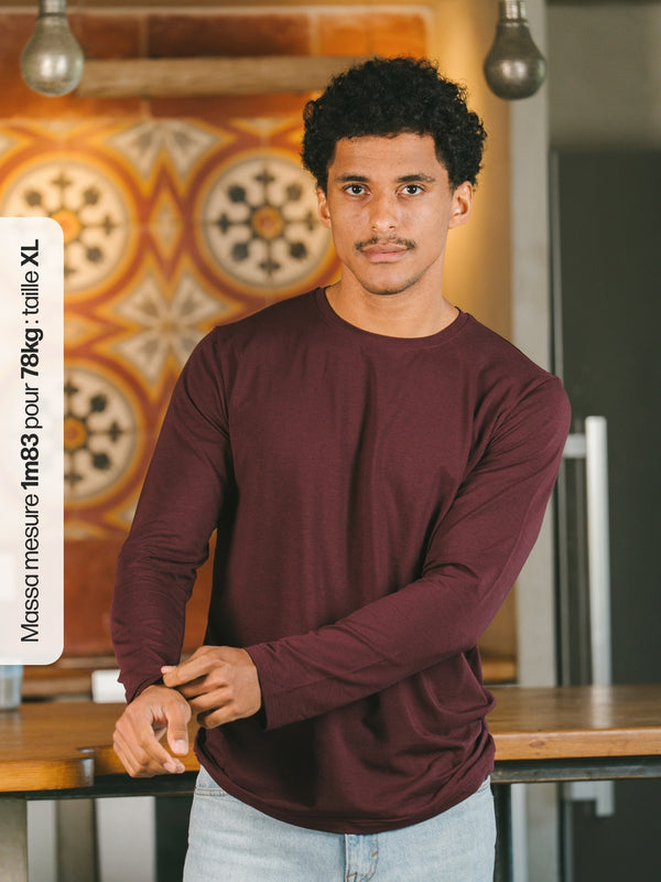 Pétrone T-shirt manches longues coton biologique tencel lyocell lie de vin homme#couleur_lie-de-vin