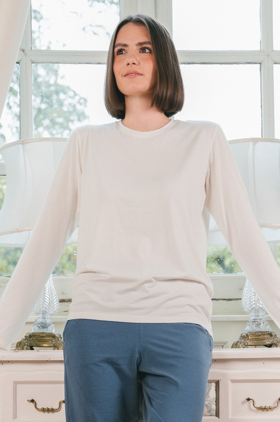 Pétrone T-shirt manches longues coton biologique tencel lyocell blanc crème