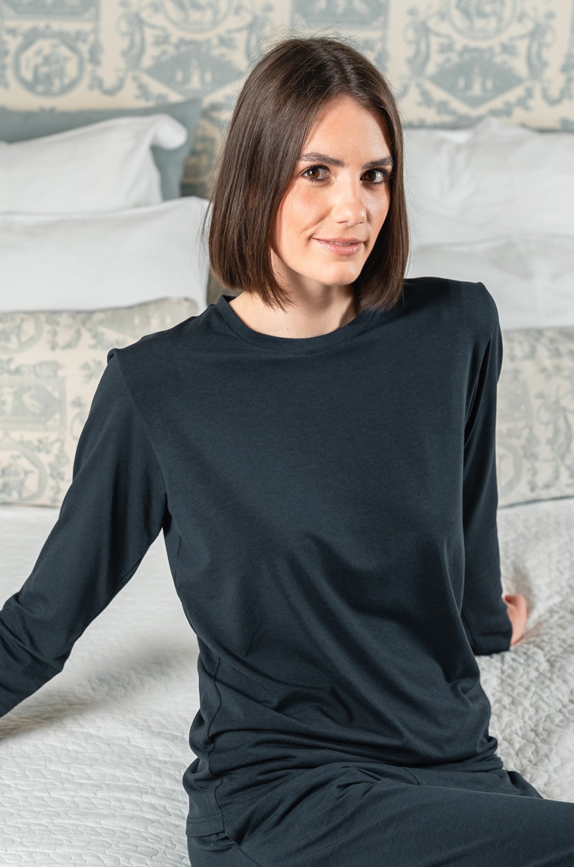 Pétrone T-shirt manches longues coton biologique tencel lyocell bleu marine