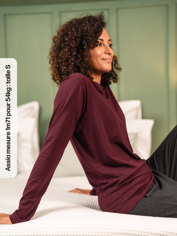 Pétrone T-shirt manches longues coton biologique tencel lyocell lie de vin femme#couleur_bordeaux-foncé