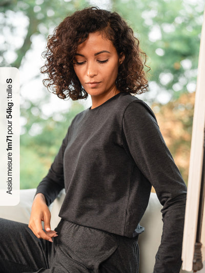 Pétrone T-shirt manches longues coton biologique tencel lyocell gris anthracite femme#couleur_gris-anthracite