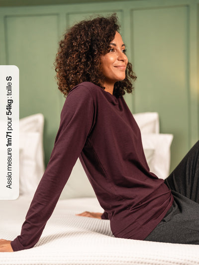 Pétrone T-shirt manches longues coton biologique tencel lyocell lie de vin femme#couleur_lie-de-vin