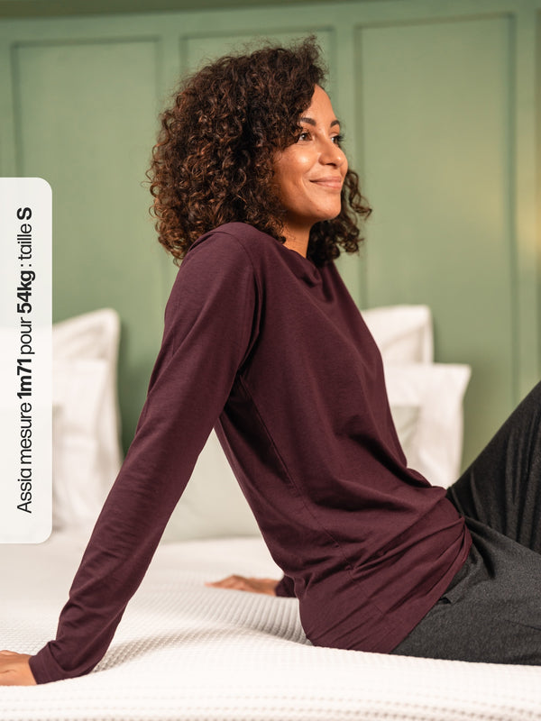 Pétrone T-shirt manches longues coton biologique tencel lyocell lie de vin femme#couleur_lie-de-vin