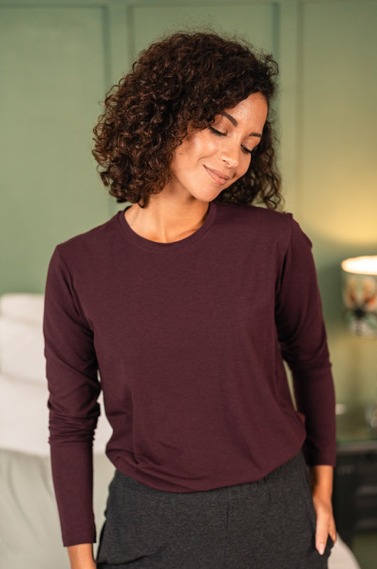 Pétrone T-shirt manches longues coton biologique tencel lyocell lie de vin