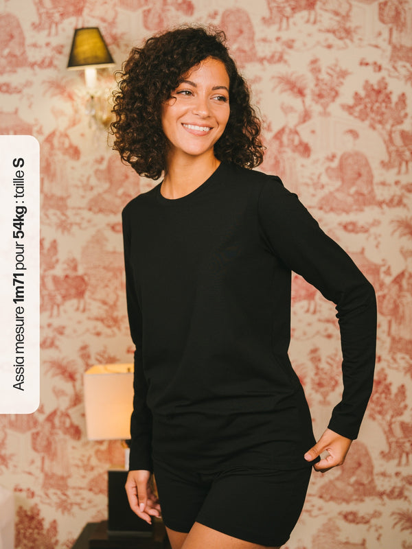 Pétrone T-shirt manches longues coton biologique tencel lyocell noir femme#couleur_noir